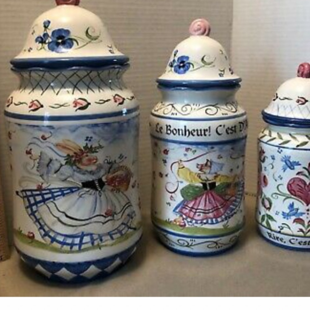 3 pc set Pamela Silin Palmer Unique Ceramic Canaster